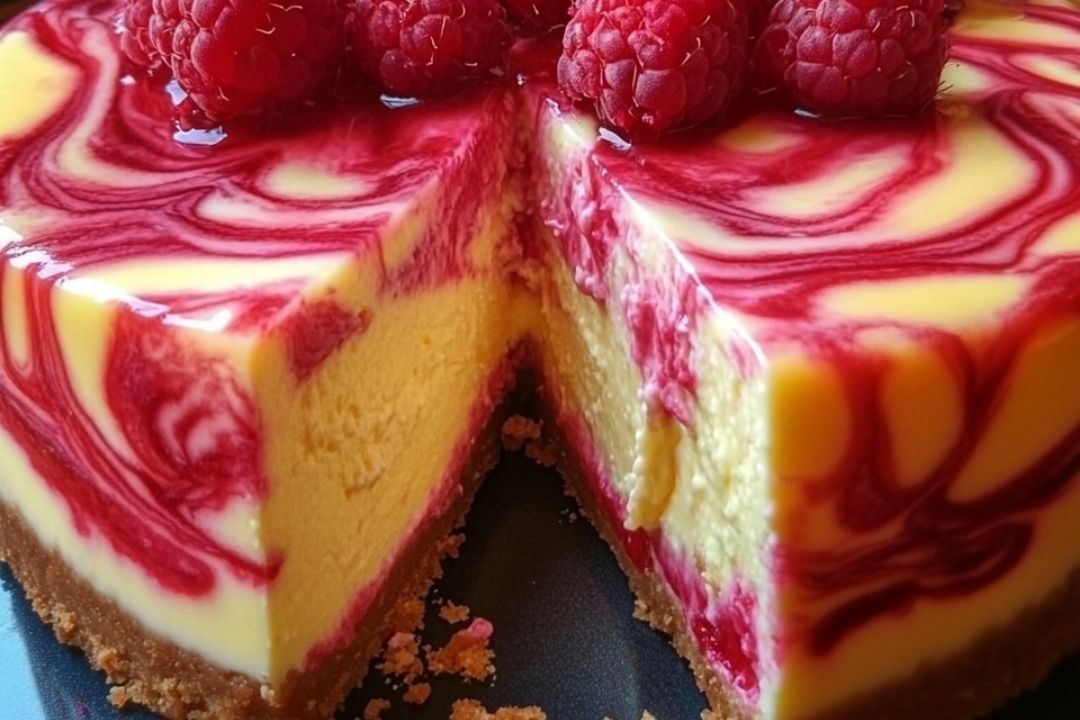 Delicious Lemon Raspberry Swirl Cheesecake