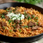 Beef Orzo with Cream Sauce