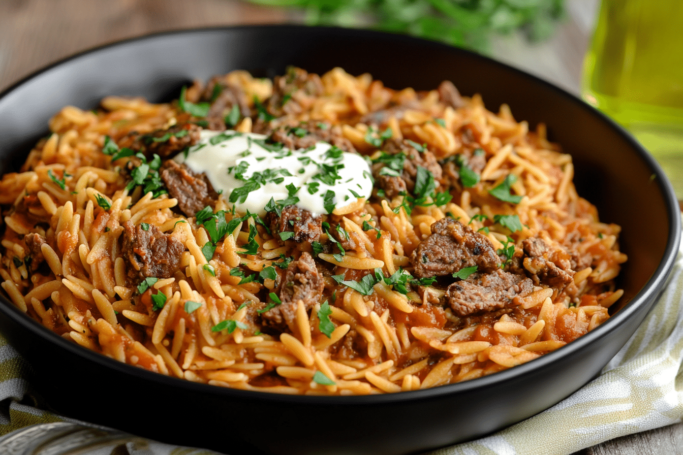 Beef Orzo with Cream Sauce