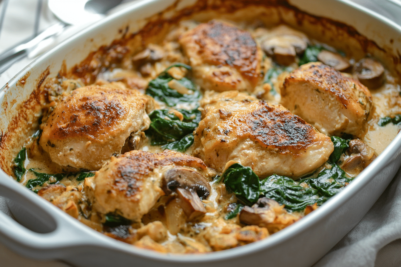 Chicken Spinach Mushroom Bake