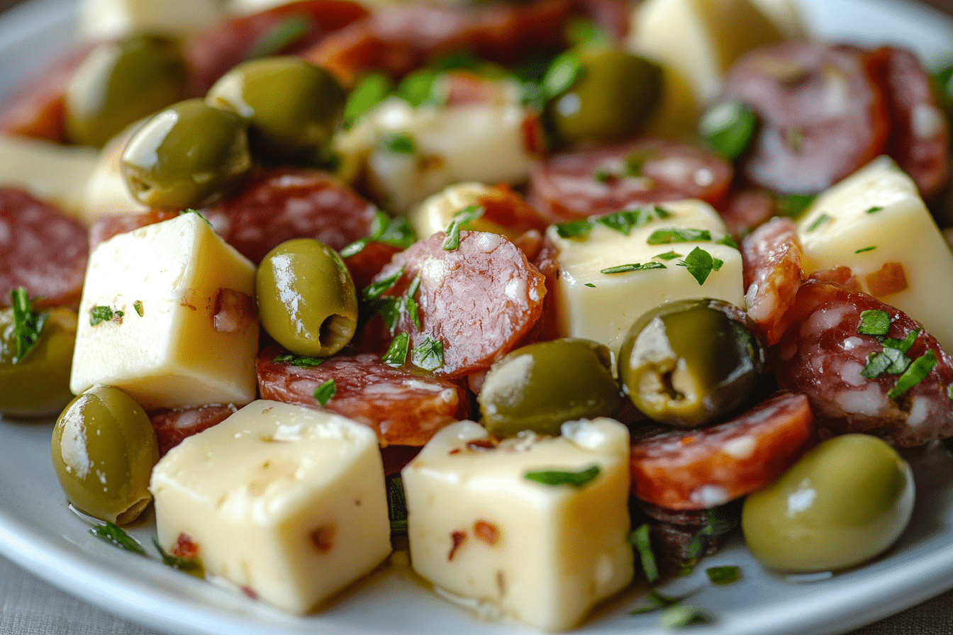 Marinated Cheese with Salami & Olives