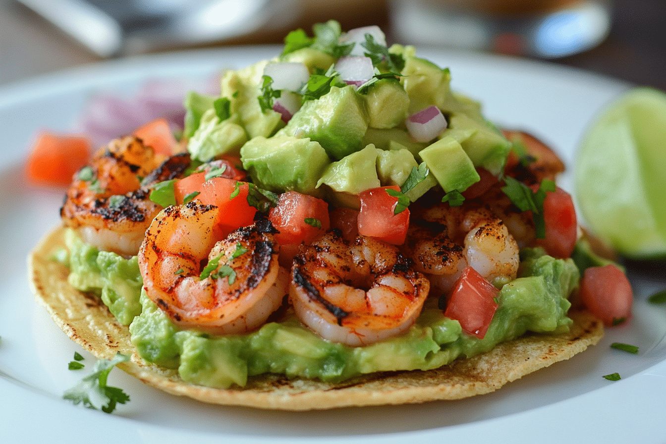 Grilled Shrimp Tostadas with Creamy Avocado
