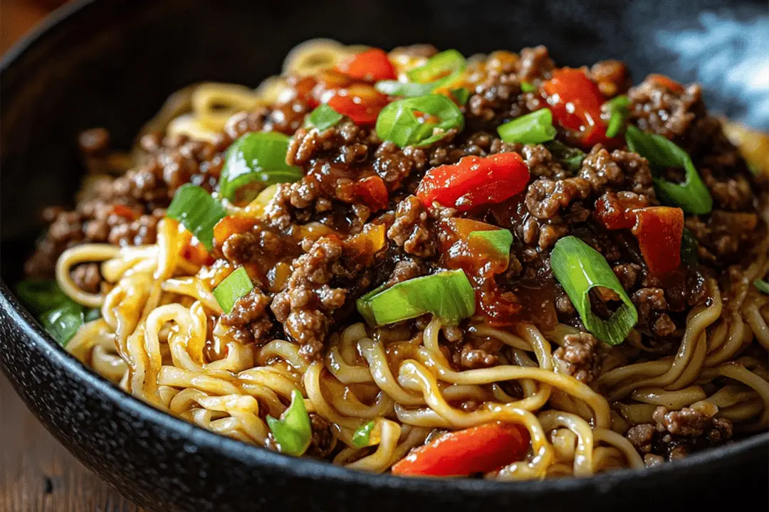 Mongolian Noodles with Ground Beef