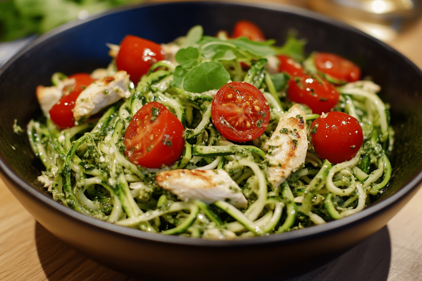 Pesto Zucchini Noodles with Chicken