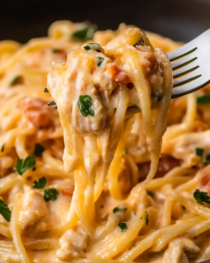 Creamy Crockpot Chicken Spaghetti