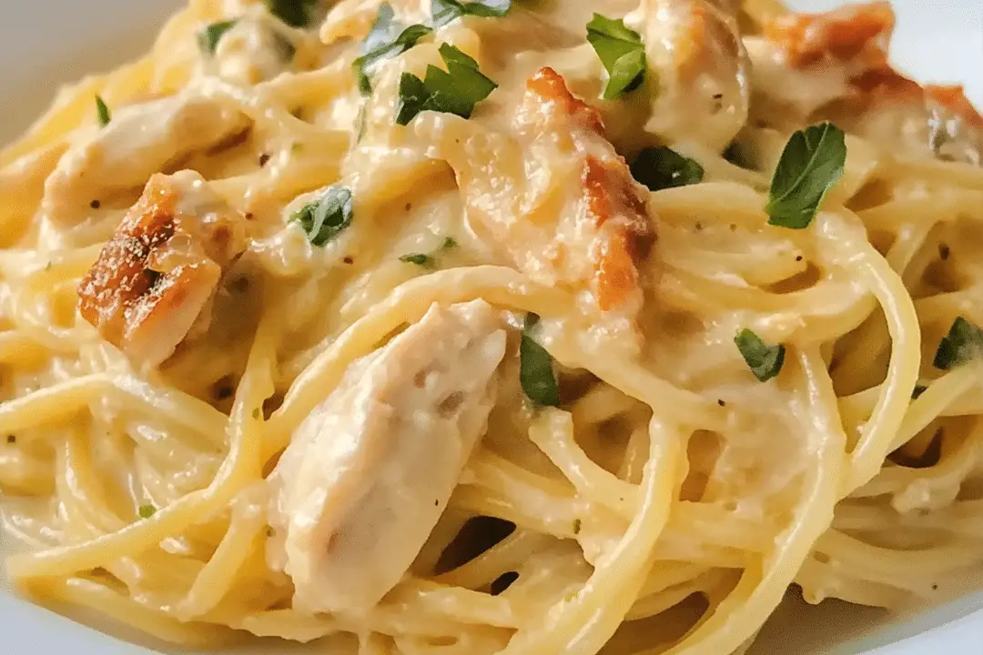 Creamy Crockpot Chicken Spaghetti
