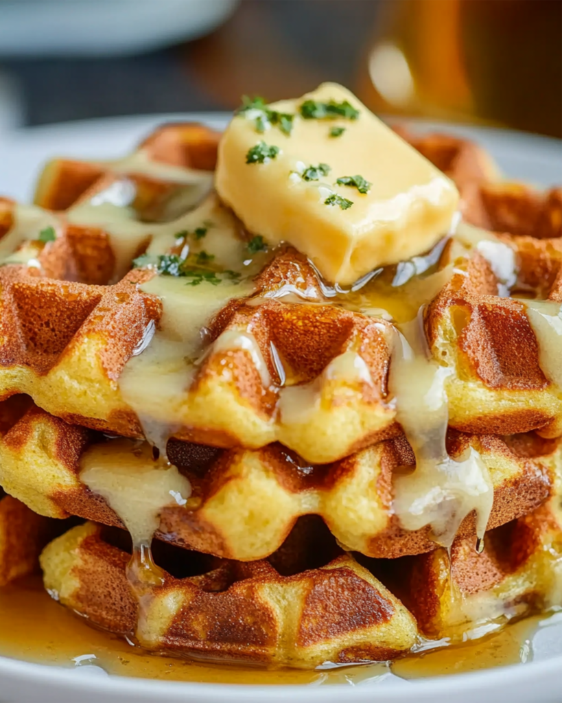 Cornbread Waffle Bites with Honey Butter Syrup