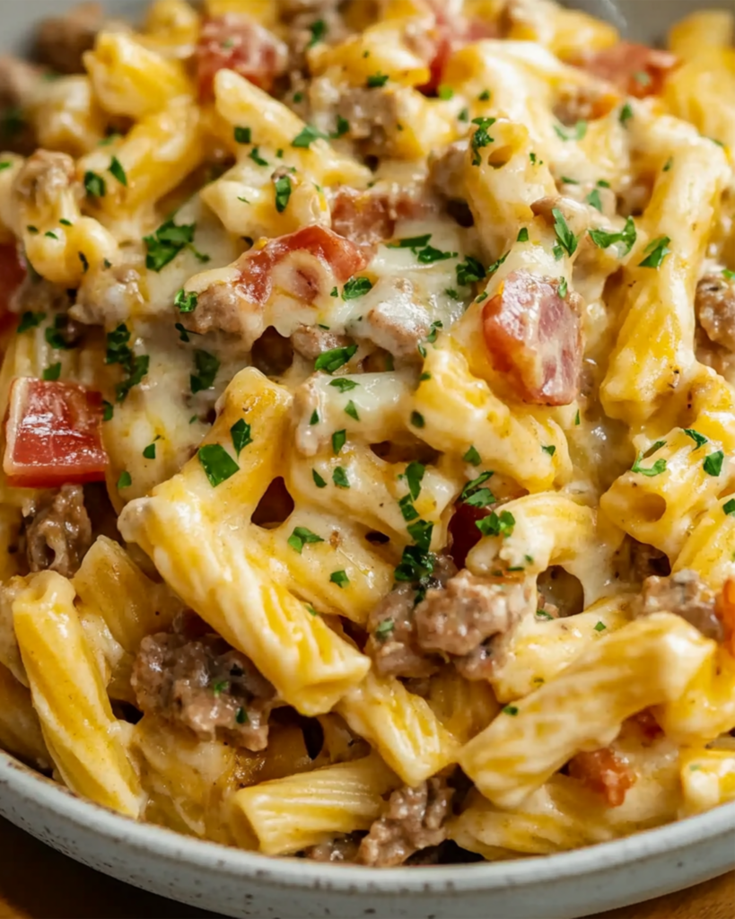 One-Pot Beef and Cheddar Ranch Pasta