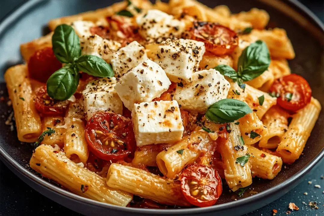 Baked Feta Cheese with Pasta and Tomatoes