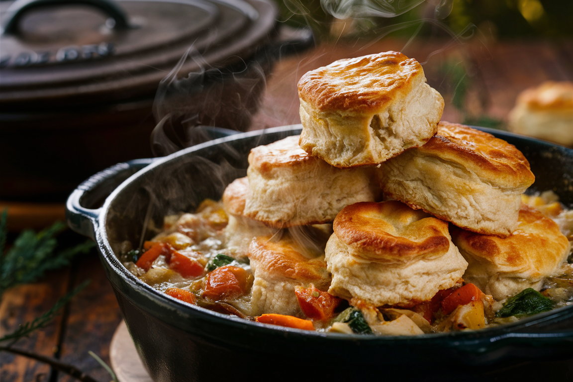 Dutch Oven Chicken Pot Pie with Biscuits