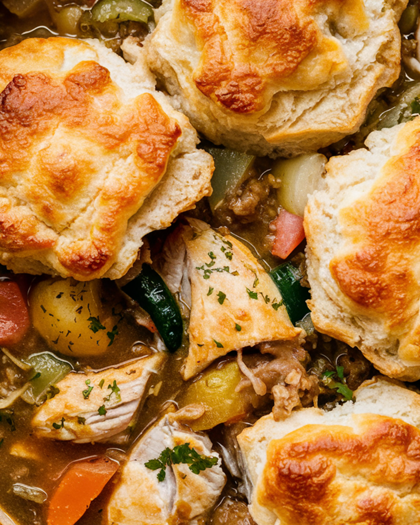 Dutch Oven Chicken Pot Pie with Biscuits