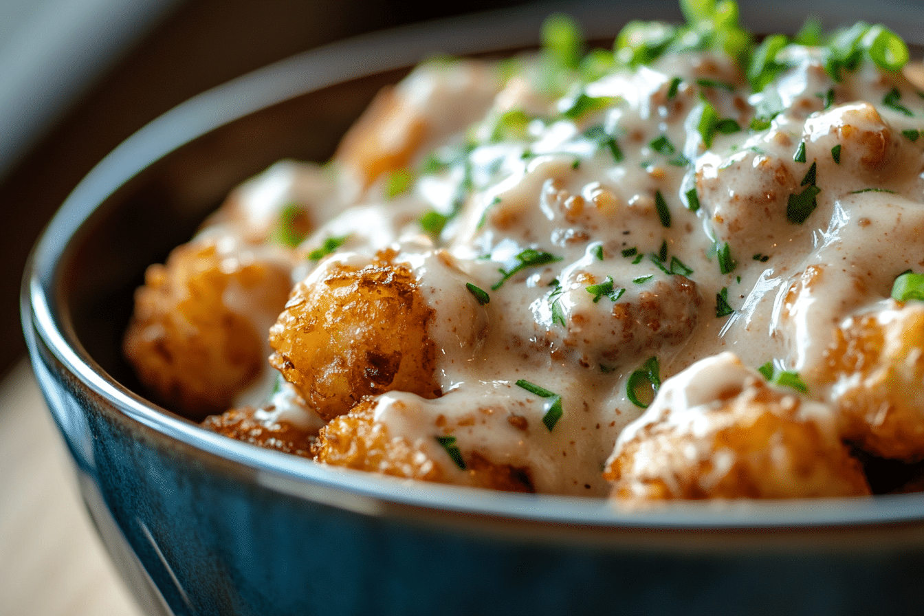 Tater Tot Breakfast Bowl with Sausage Gravy