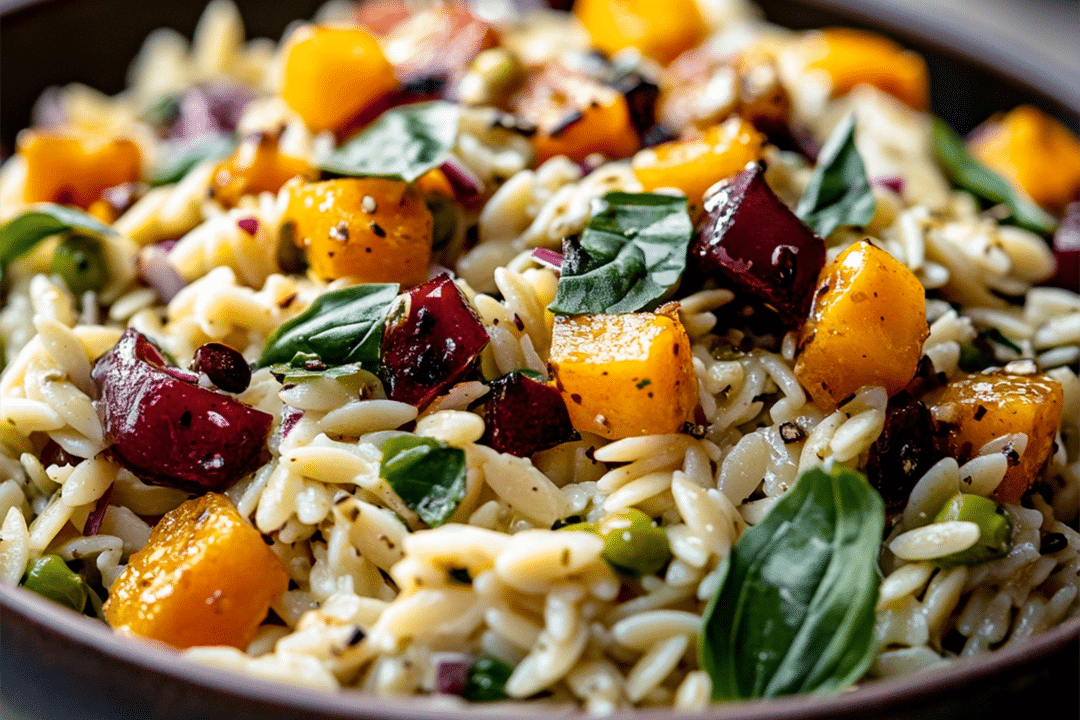 Fall Orzo Salad with Hot Honey Vinaigrette