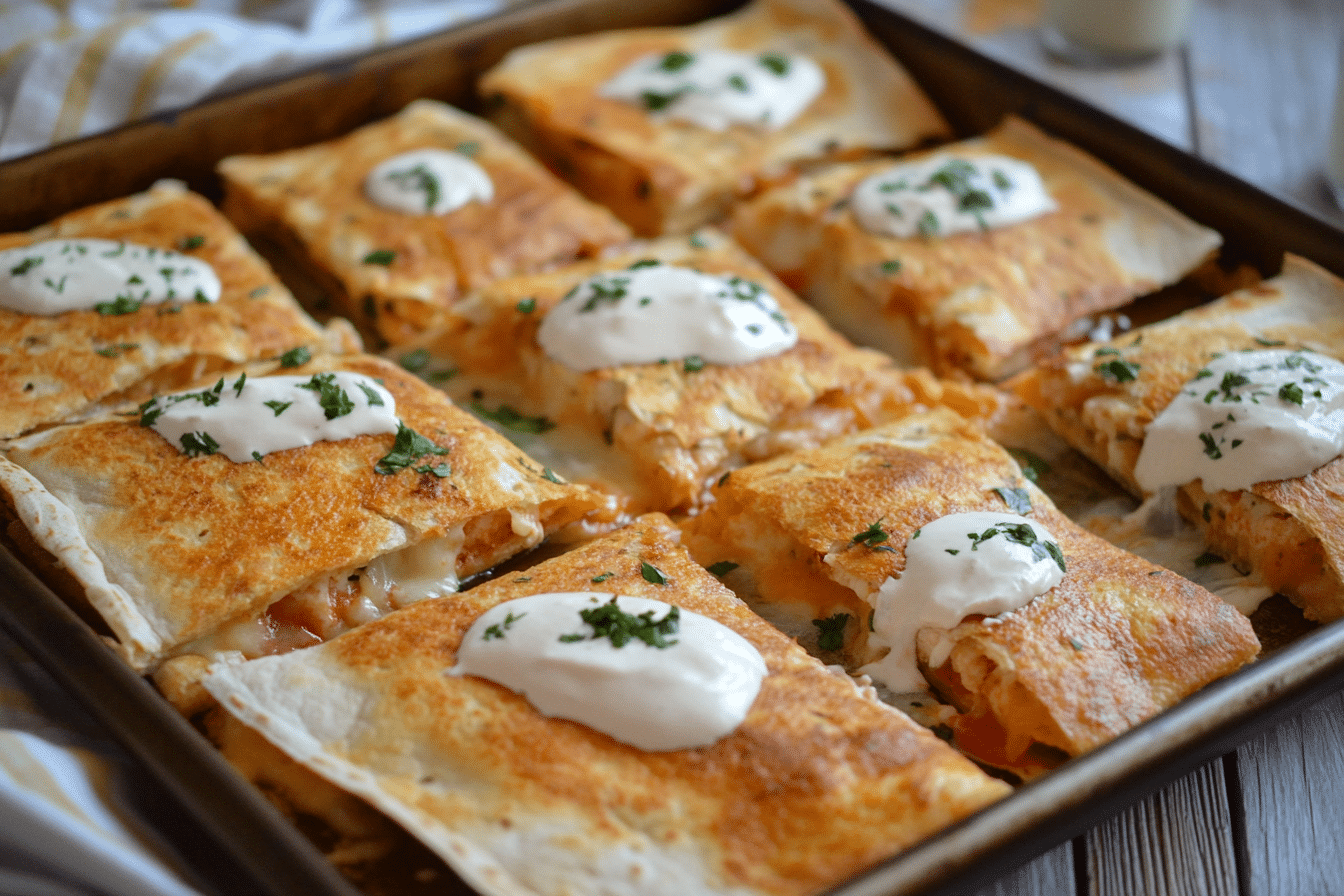 Crunchy Cheesy Chicken Sheet Pan Quesadillas