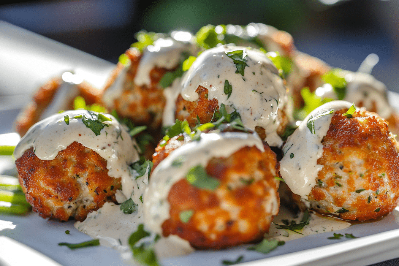 Buffalo Chicken Meatballs with Creamy Dip