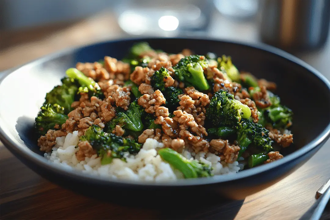 Honey Sriracha Ground Chicken and Broccoli