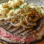 Pan-Seared Ribeye with Onions & Mash