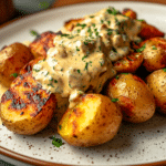 Grilled Potatoes with Creamy Chicken Sauce