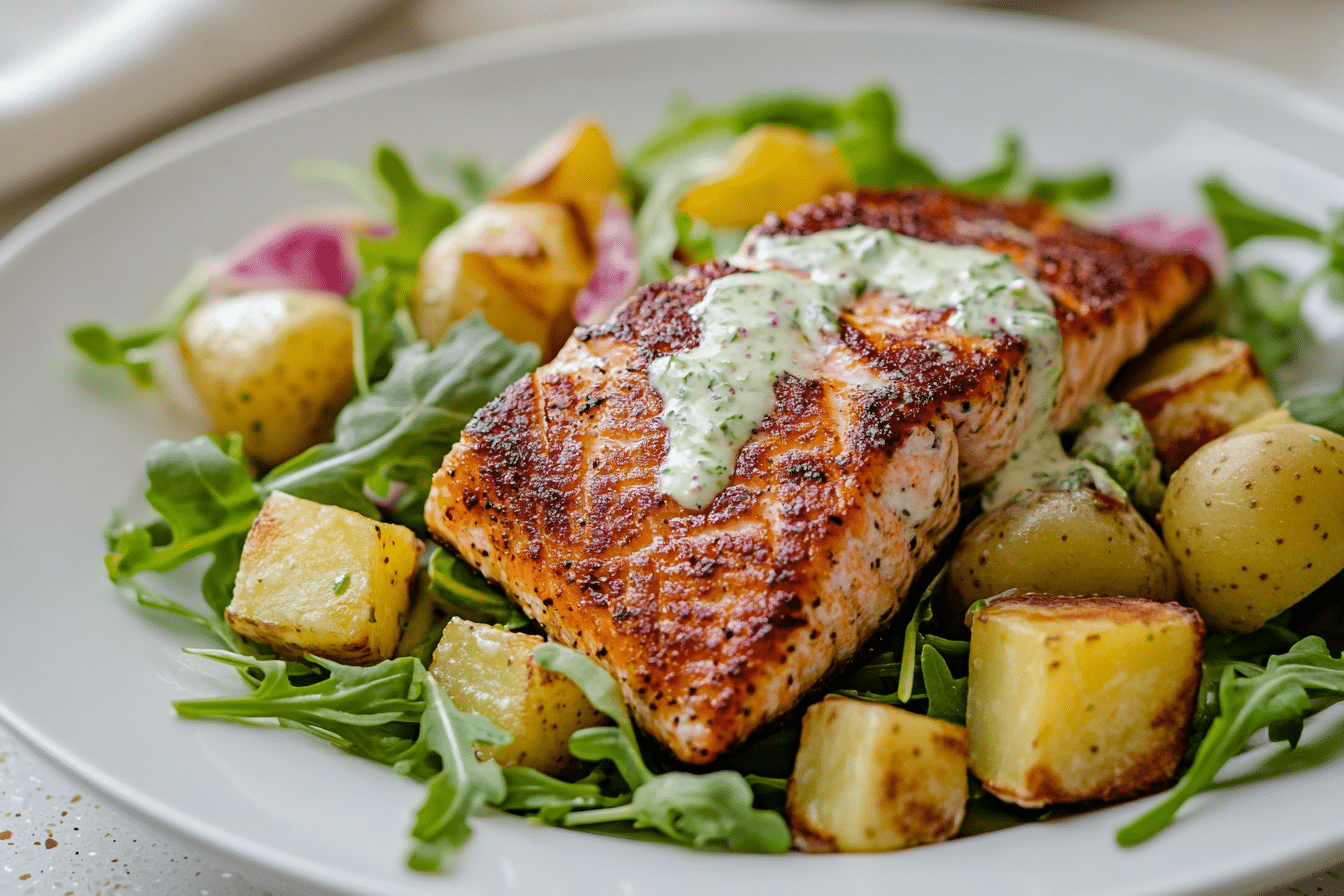 Potato Salad with Crispy Skin Salmon