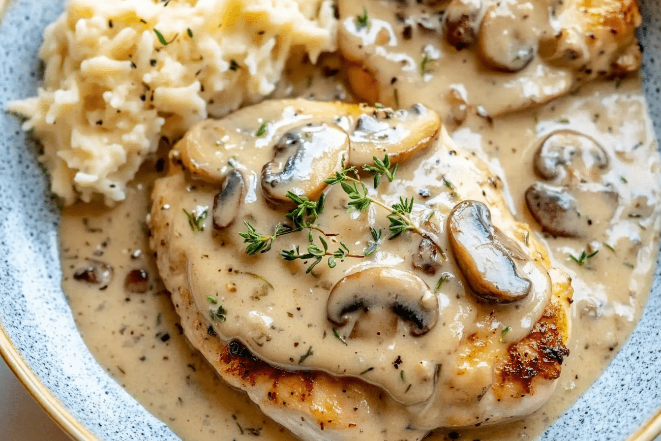 Groovy Skillet Chicken with Thyme Parmesan Mushroom Gravy