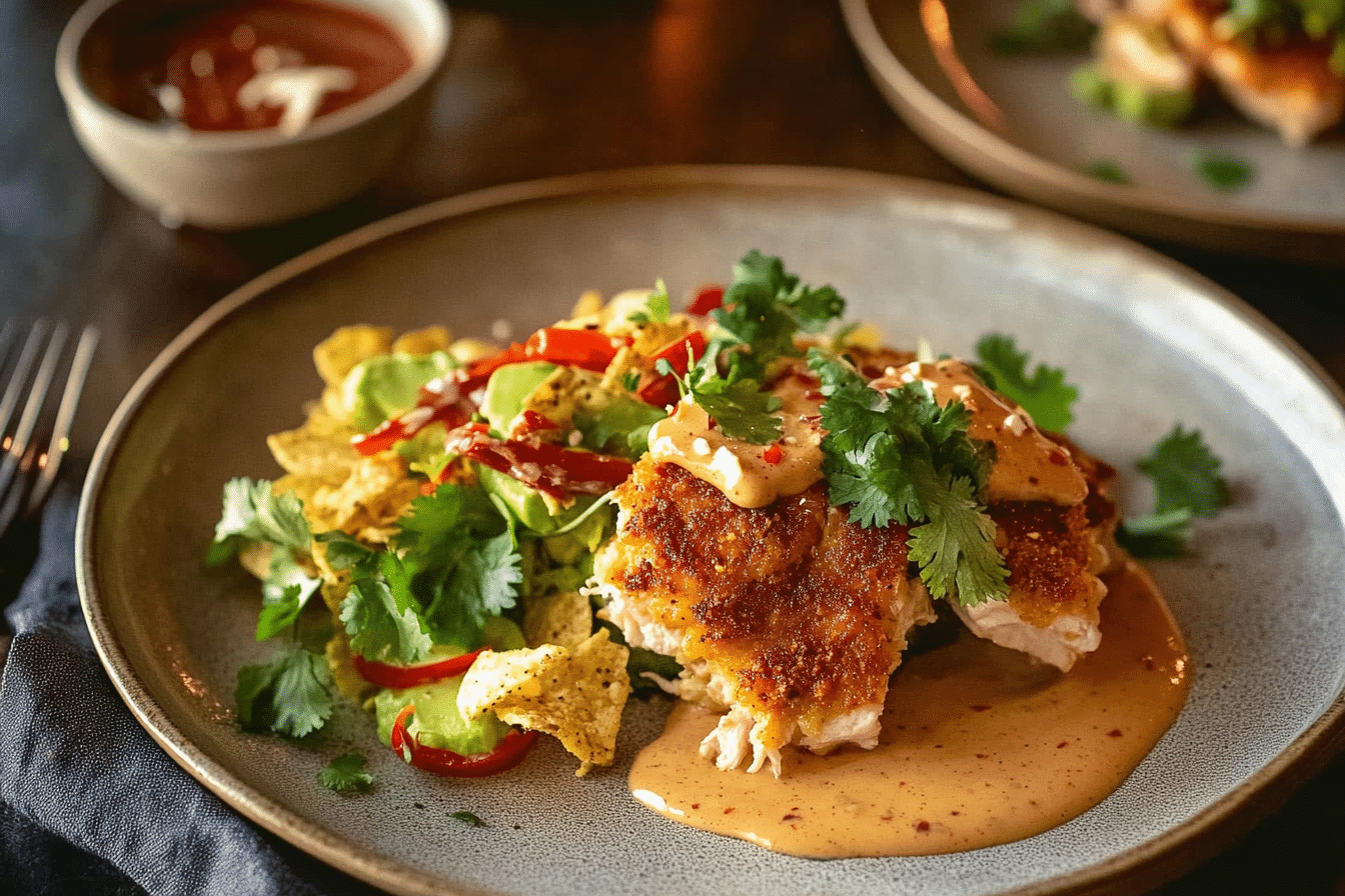 Tortilla Chip Crusted Chicken with Chipotle Sauce