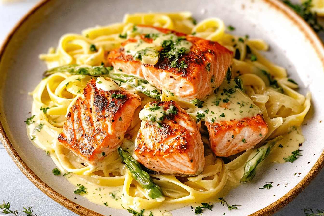 Salmon Pasta with Garlic Cream