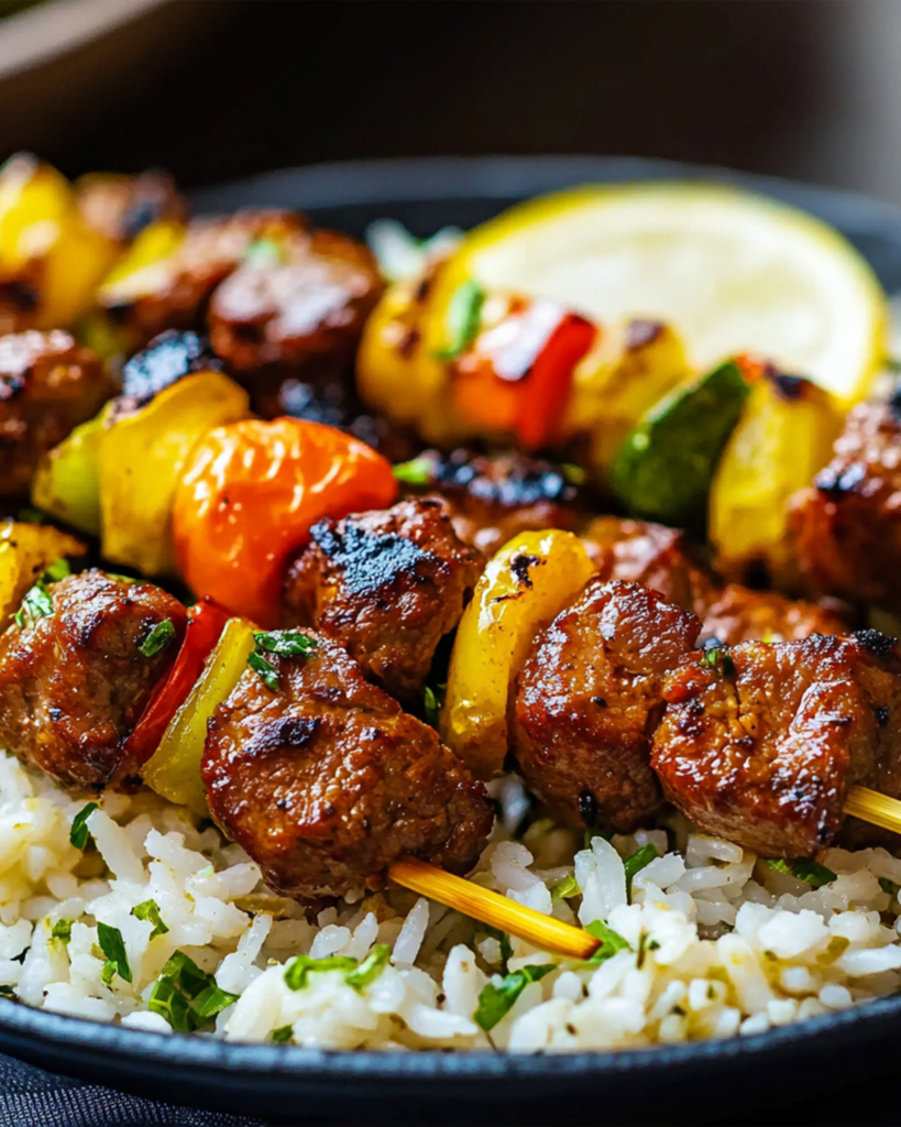 Rice & Veggie Meat Skewers