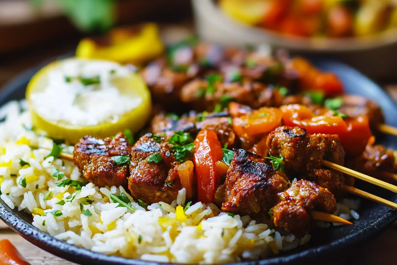 Rice & Veggie Meat Skewers