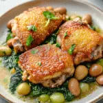 Pan-Fried Chicken Thighs with Beans and Spinach