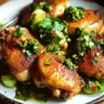 Crispy Chicken Thighs with Charred Green Onion Chimichurri