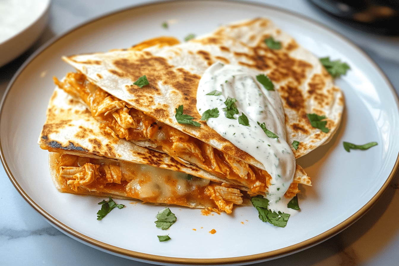 Buffalo Chicken Quesadilla with Lime Crema