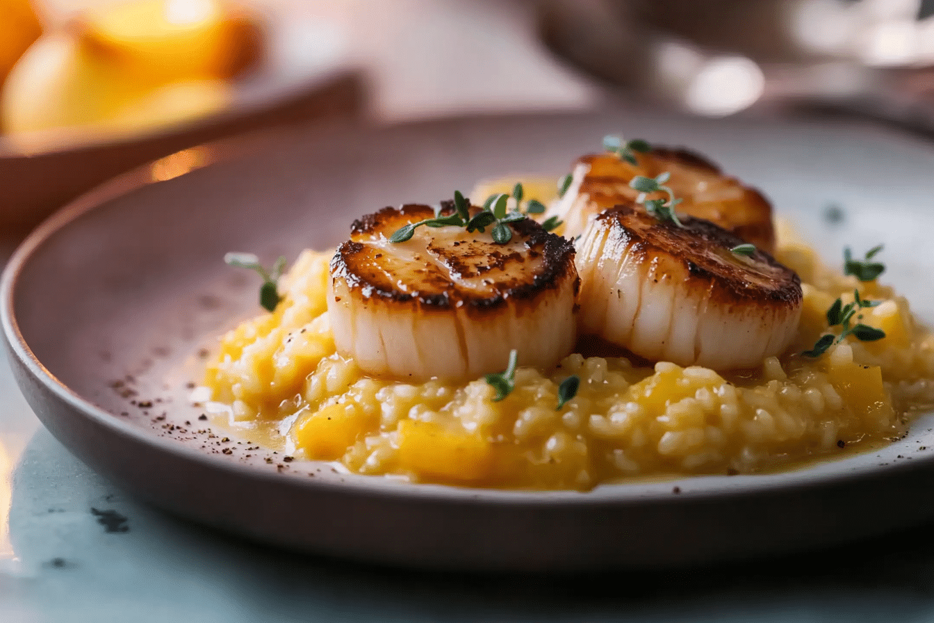 Brown Butter Scallops & Squash Risotto
