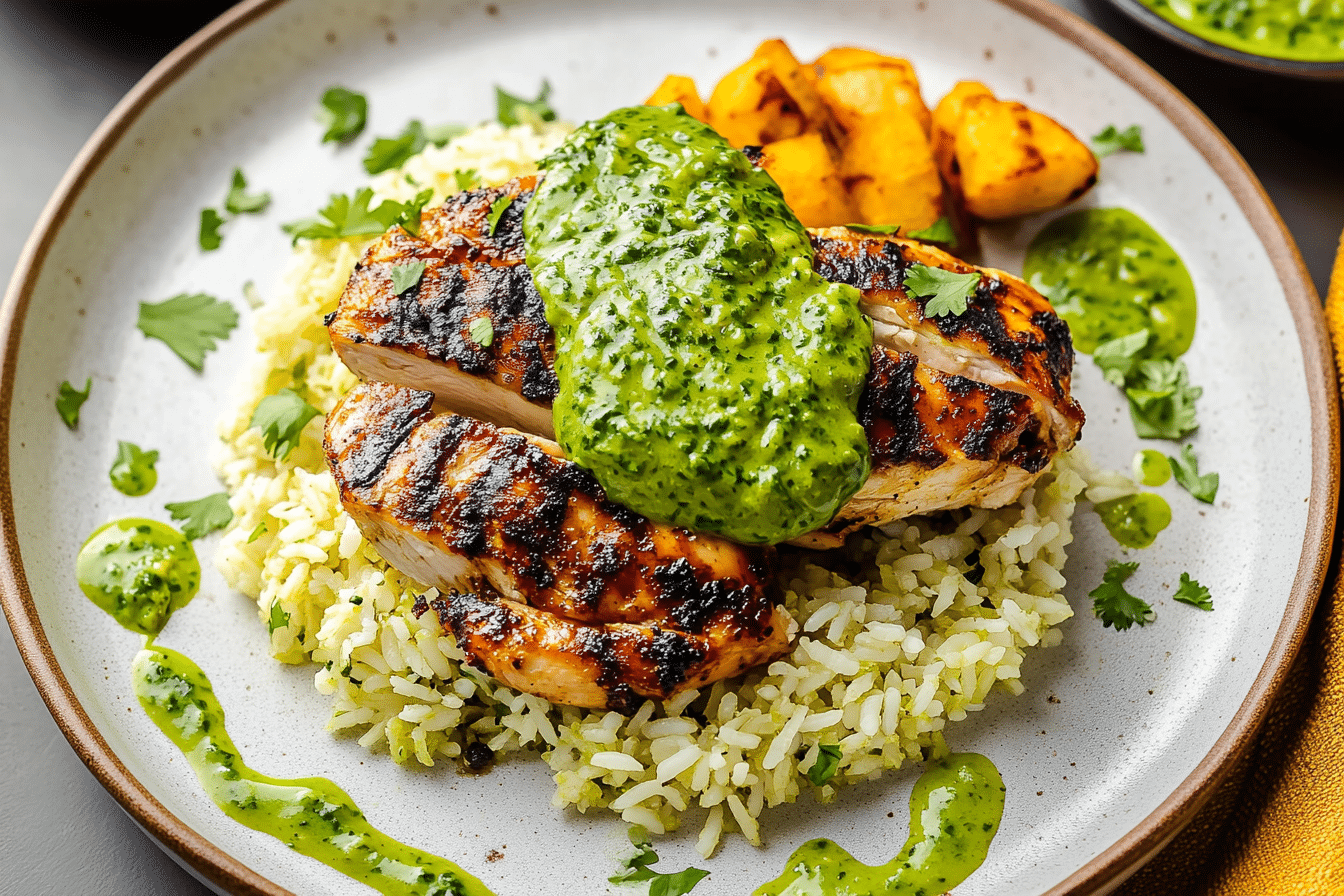 Peruvian Chicken and Rice with Green Sauce