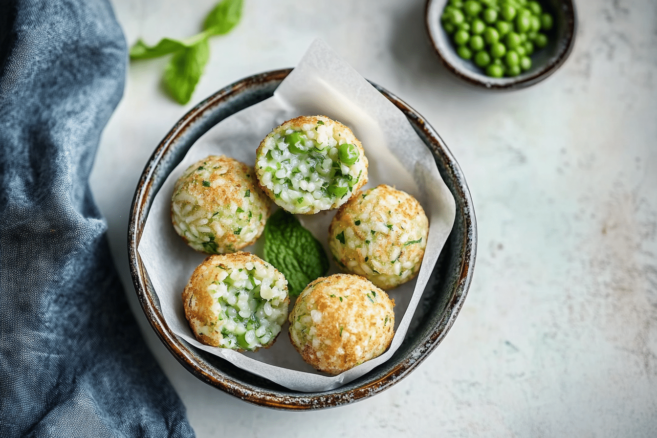 Leek Arancini with Pea & Mint Dressing