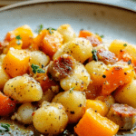 Sheet Pan Gnocchi with Spicy Sausage, Butternut Squash & Hot Honey