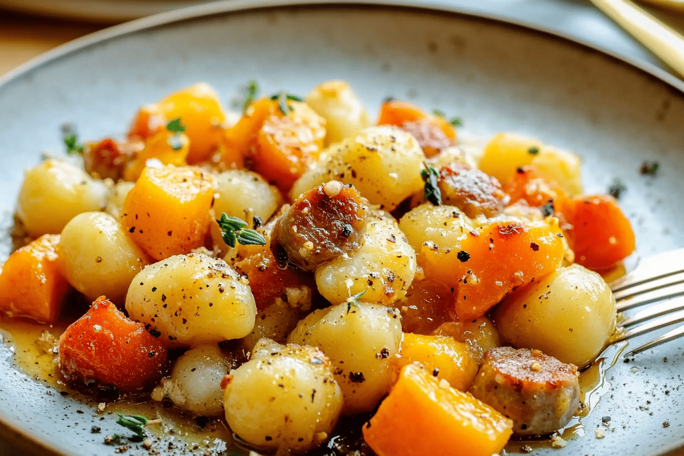 Sheet Pan Gnocchi with Spicy Sausage, Butternut Squash & Hot Honey