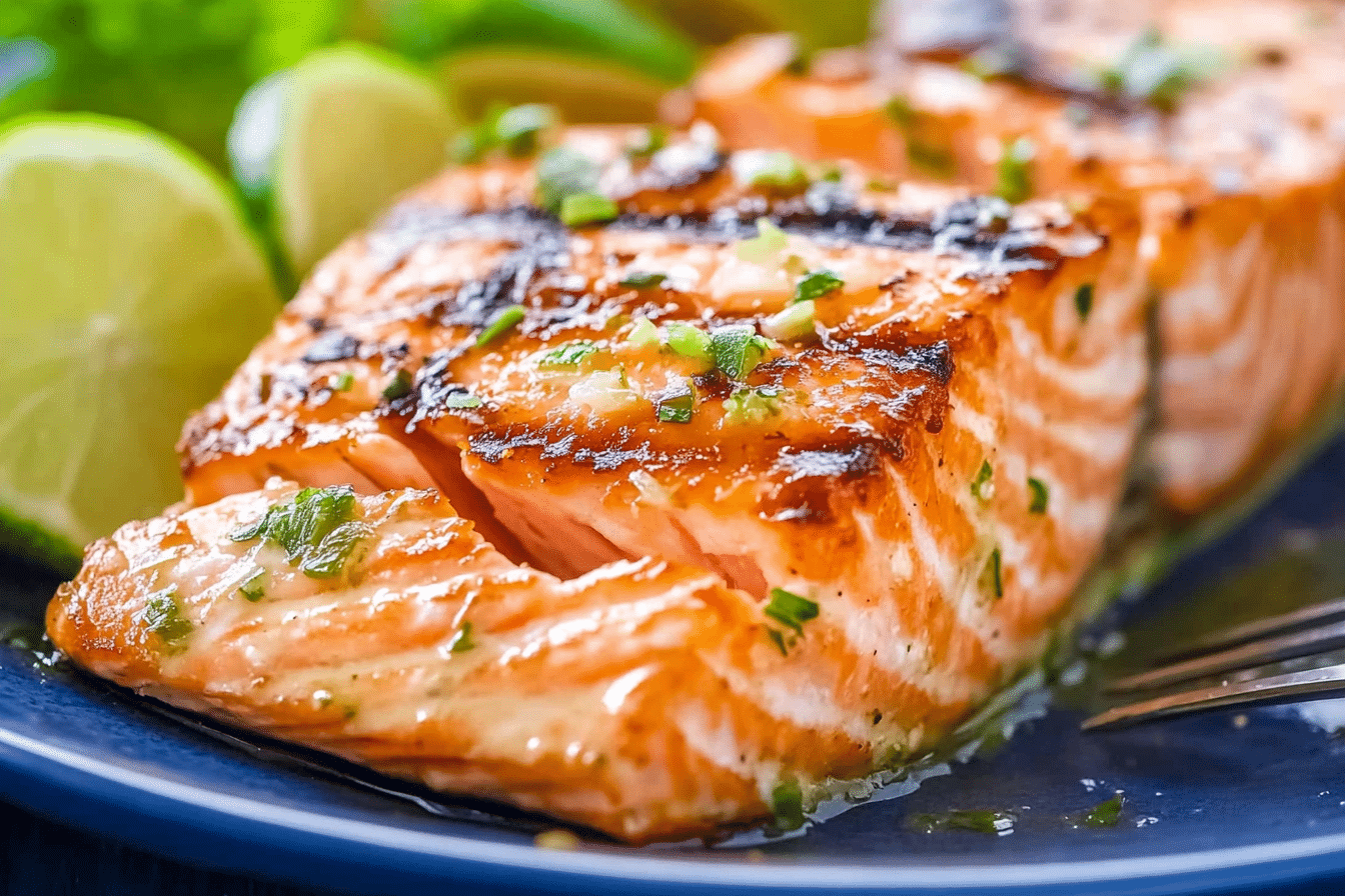 Grilled Salmon with Garlic Lime Butter