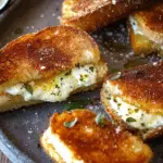 Fried Mozzarella Sandwiches on Herby Garlic Bread