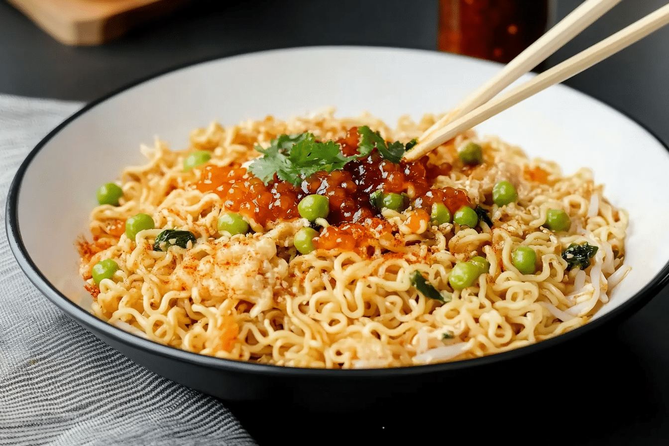 Instant Ramen with Sriracha Pearls
