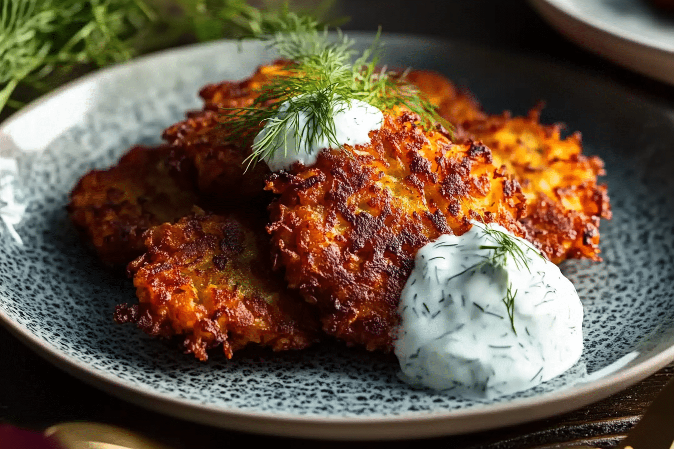 Sweet Potato Fritters with Dill Yogurt Sauce