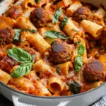 One Pot Vegan Meatball Pasta Bake