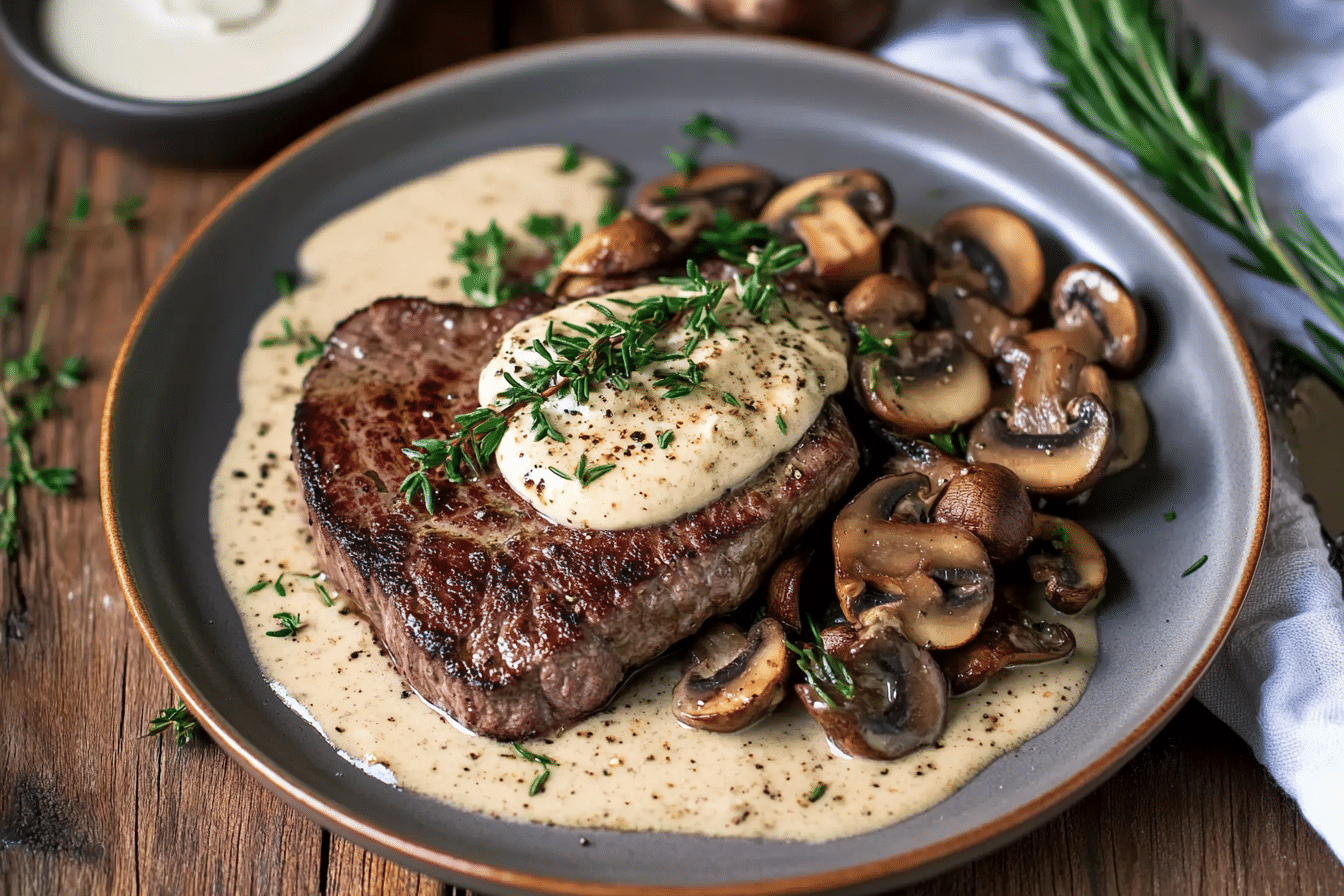 Filet Mignon with Rosemary Cream Sauce & Mushrooms