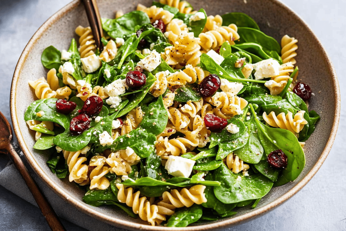 Spinach Pasta Salad with Feta & Cranberries