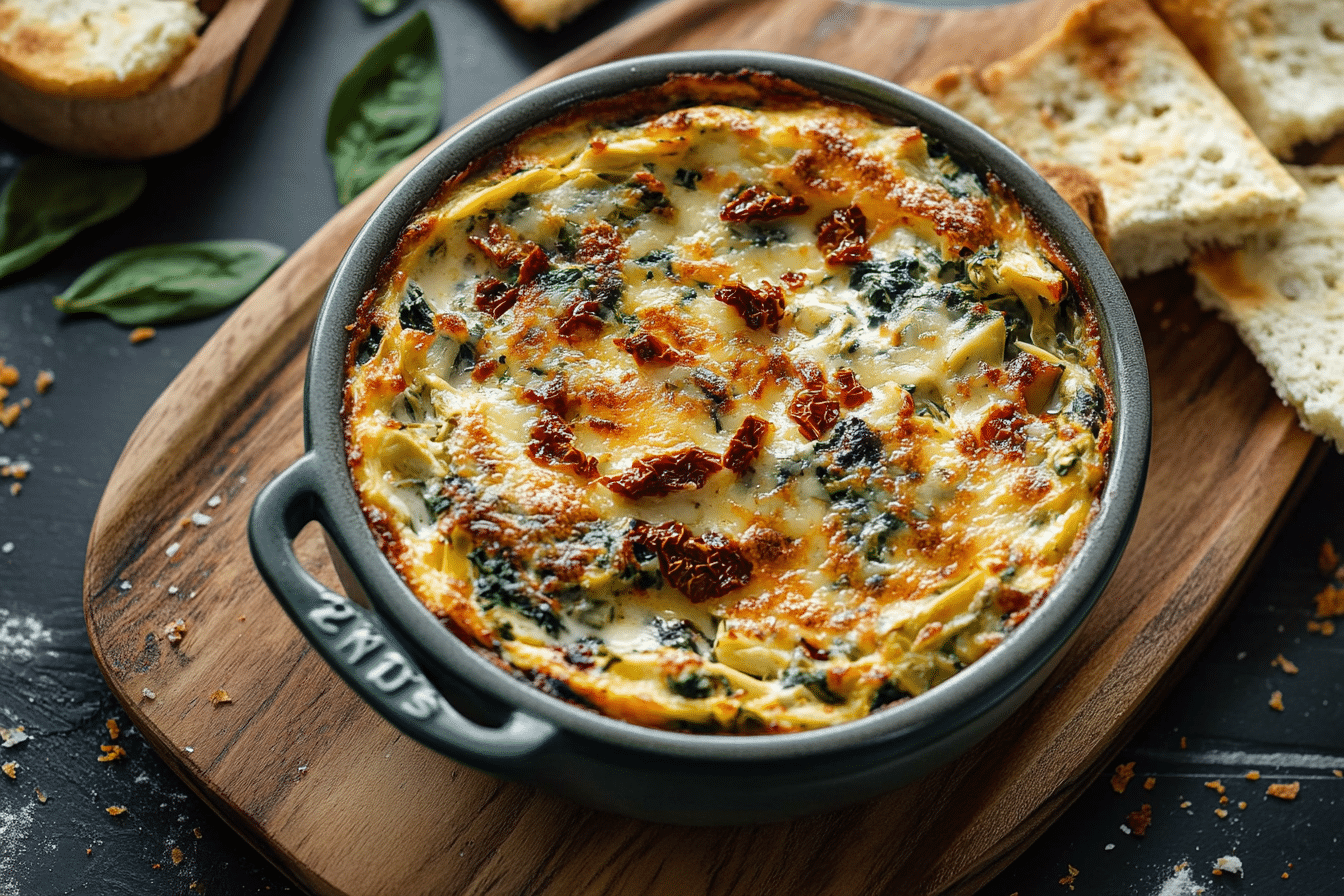 Easy Sun-Dried Tomato Spinach Artichoke Dip