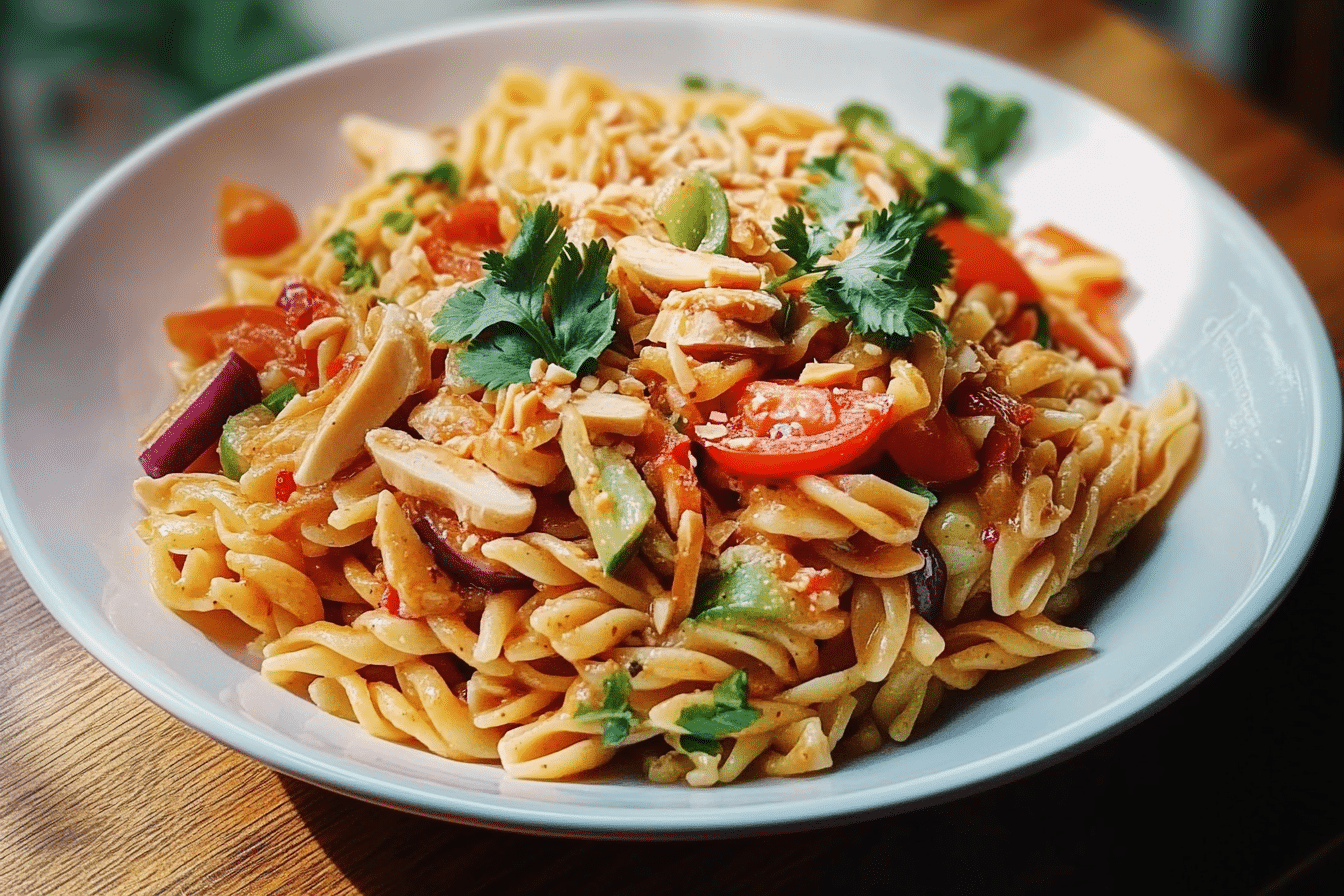 Thai Pasta Salad with Spicy Peanut Butter Sauce