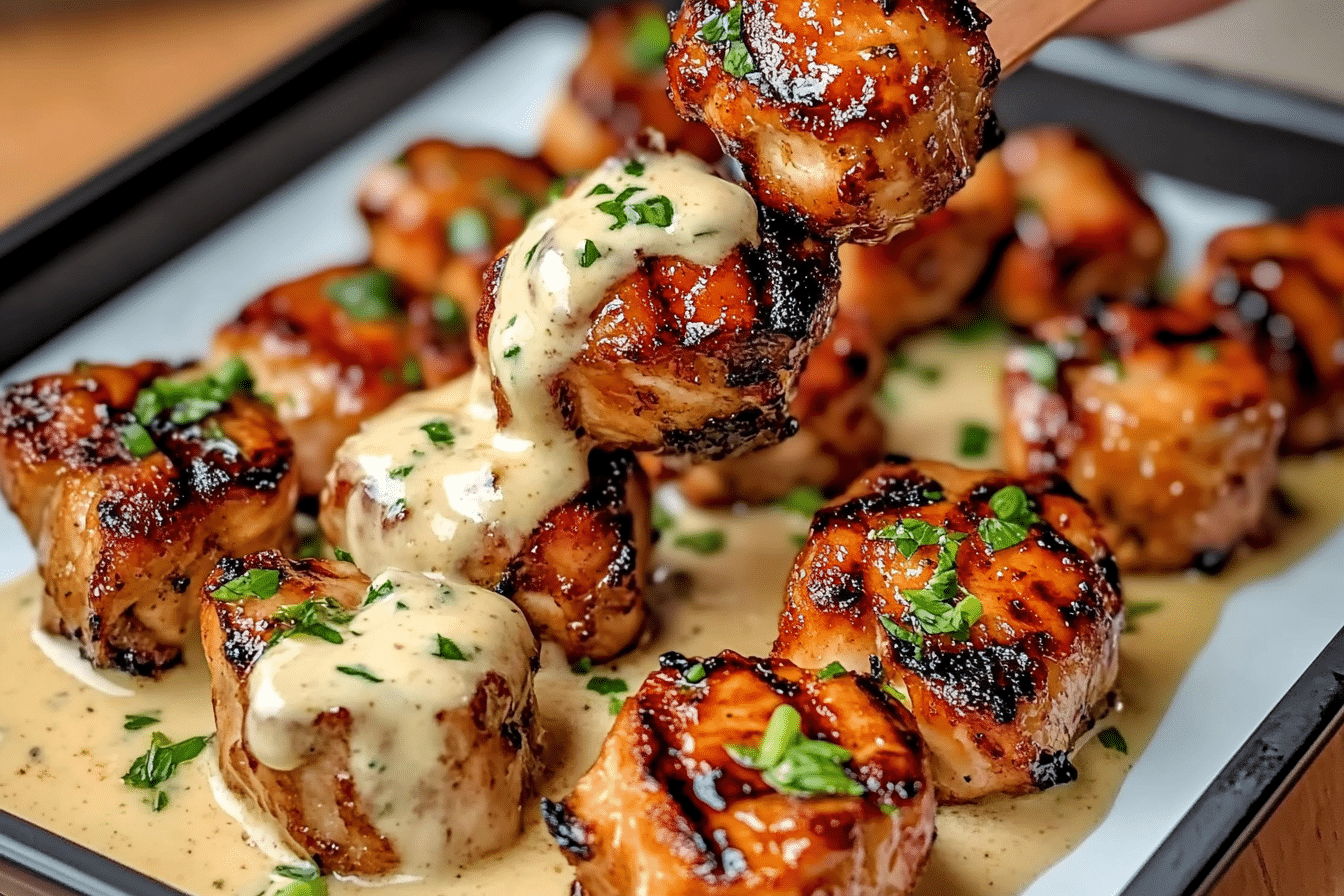 Grilled Chicken Bites with Creamy Garlic Sauce