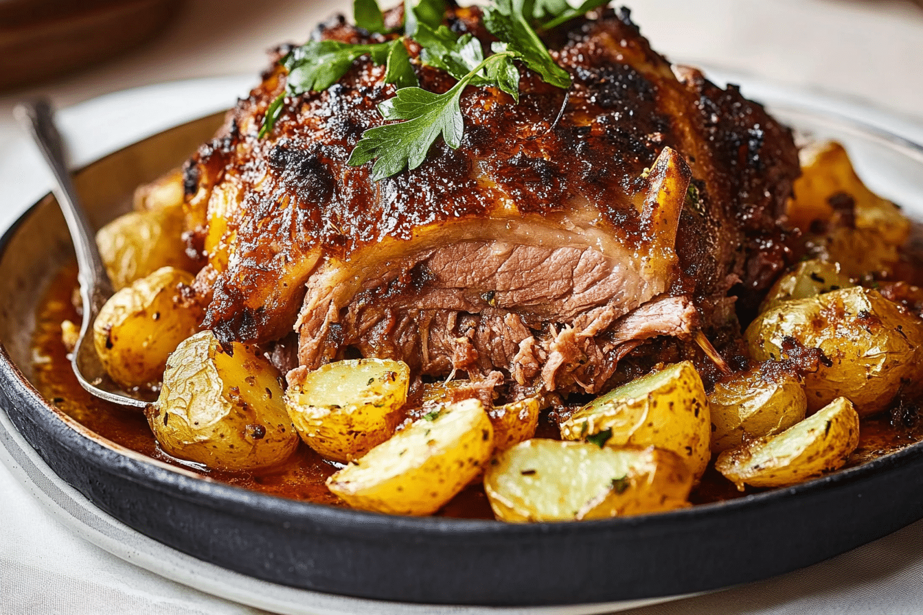 Roast Mutton Shoulder & Potatoes