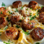 Garlic Butter Sausage Bites with Creamy Parmesan Pasta