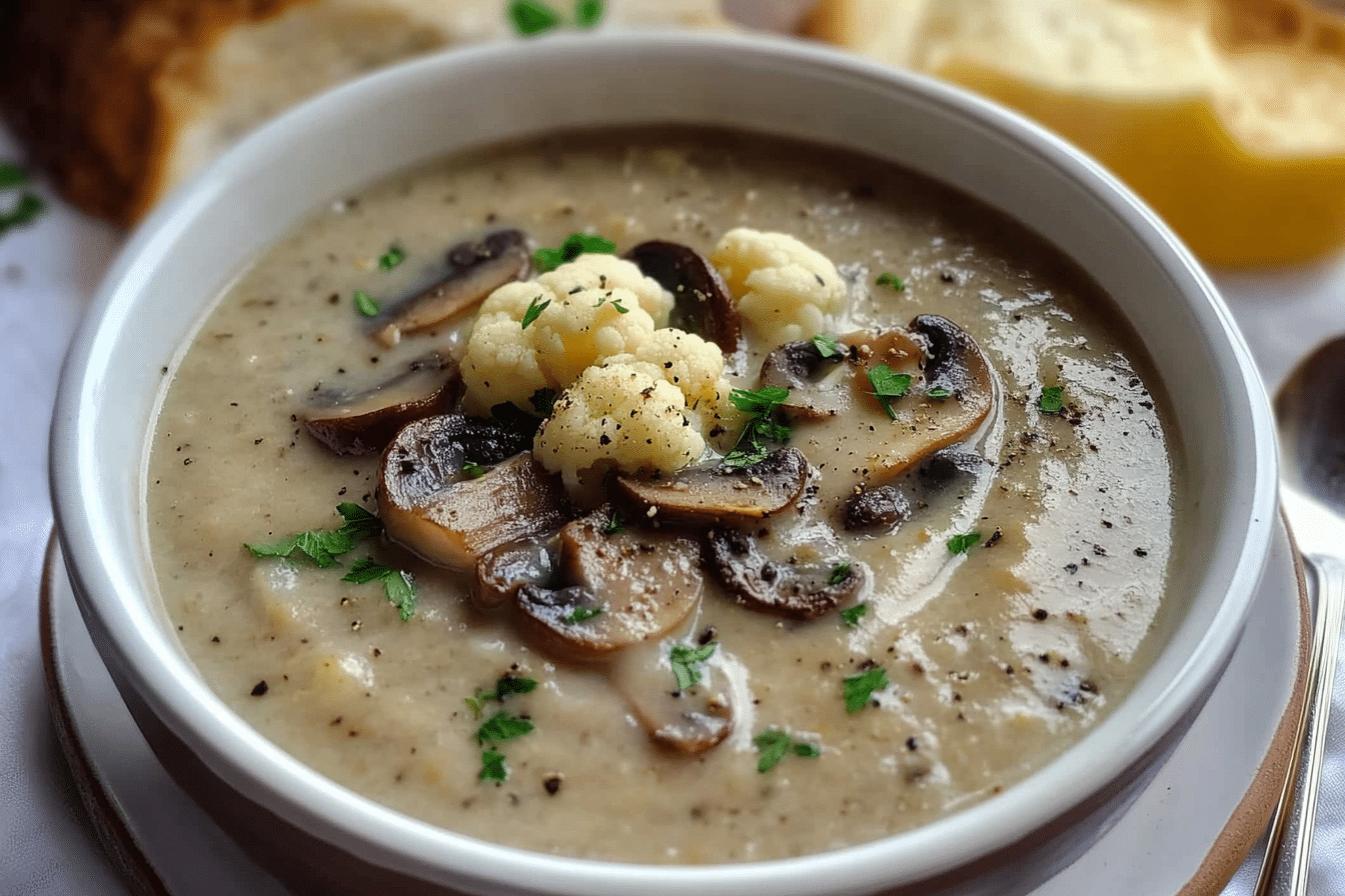 One Pot Creamy Mushroom Cauliflower Soup