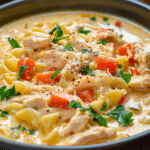 Creamy Parmesan Cajun Chicken Pasta Soup
